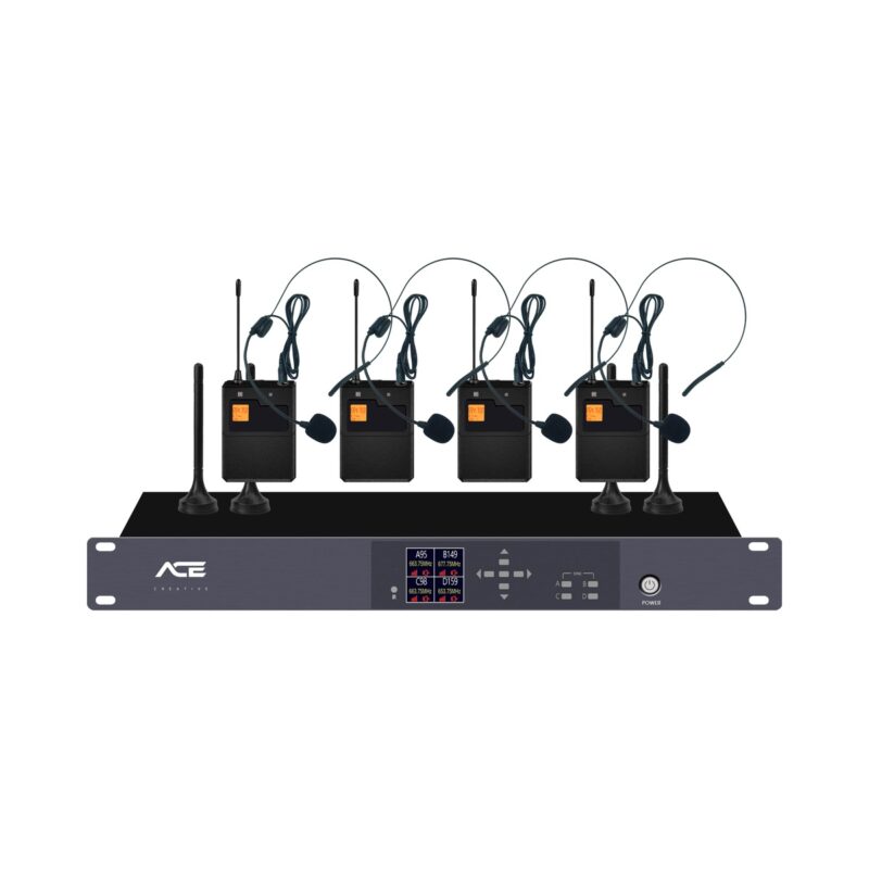 Bộ Micro Cài Đầu 4 Kênh Không Dây ACE W-400HS Chuyên Dụng