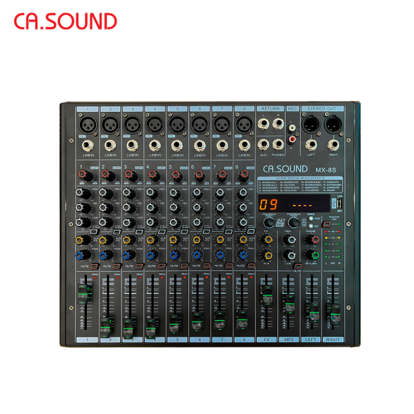 Mixer CA SOUND MX-8S nền trắng logo CA.SOUND 8 kênh DSP 24 bit